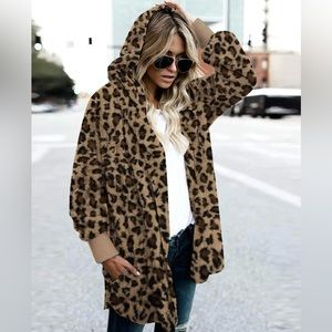 Hooded cheetah print cardigan